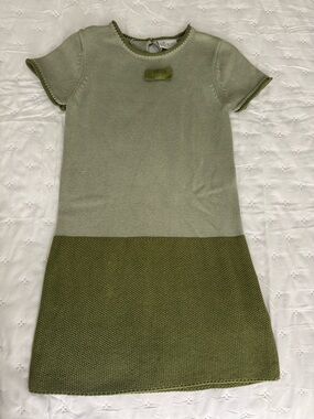 NEW Girls Two-Tone Olive Knit Dress with Bow